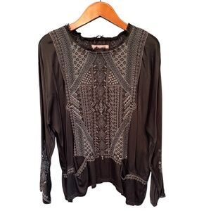 Women's, Johnny Was Embroidered Top.  Size: L Color: Black/Gray